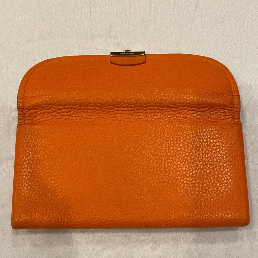Ferragamo Orange Leather Continental Wallet with Gold Clasp